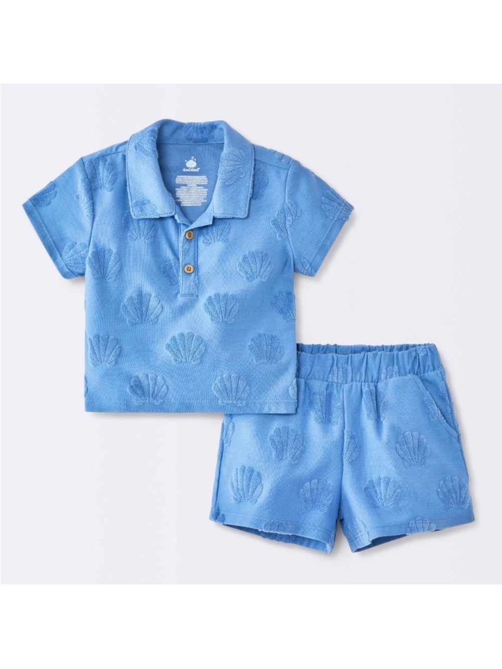 cloud island Light Blue Shell-Texture Polo & Shorts Set